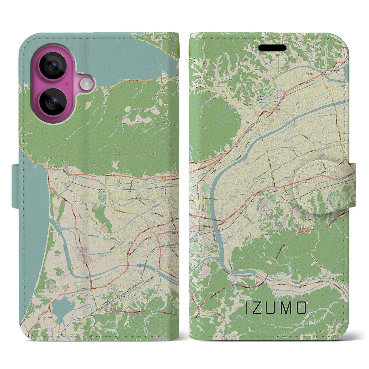 【出雲（島根県）】地図柄iPhoneケース（手帳タイプ）ナチュラル・iPhone 16 Pro 用