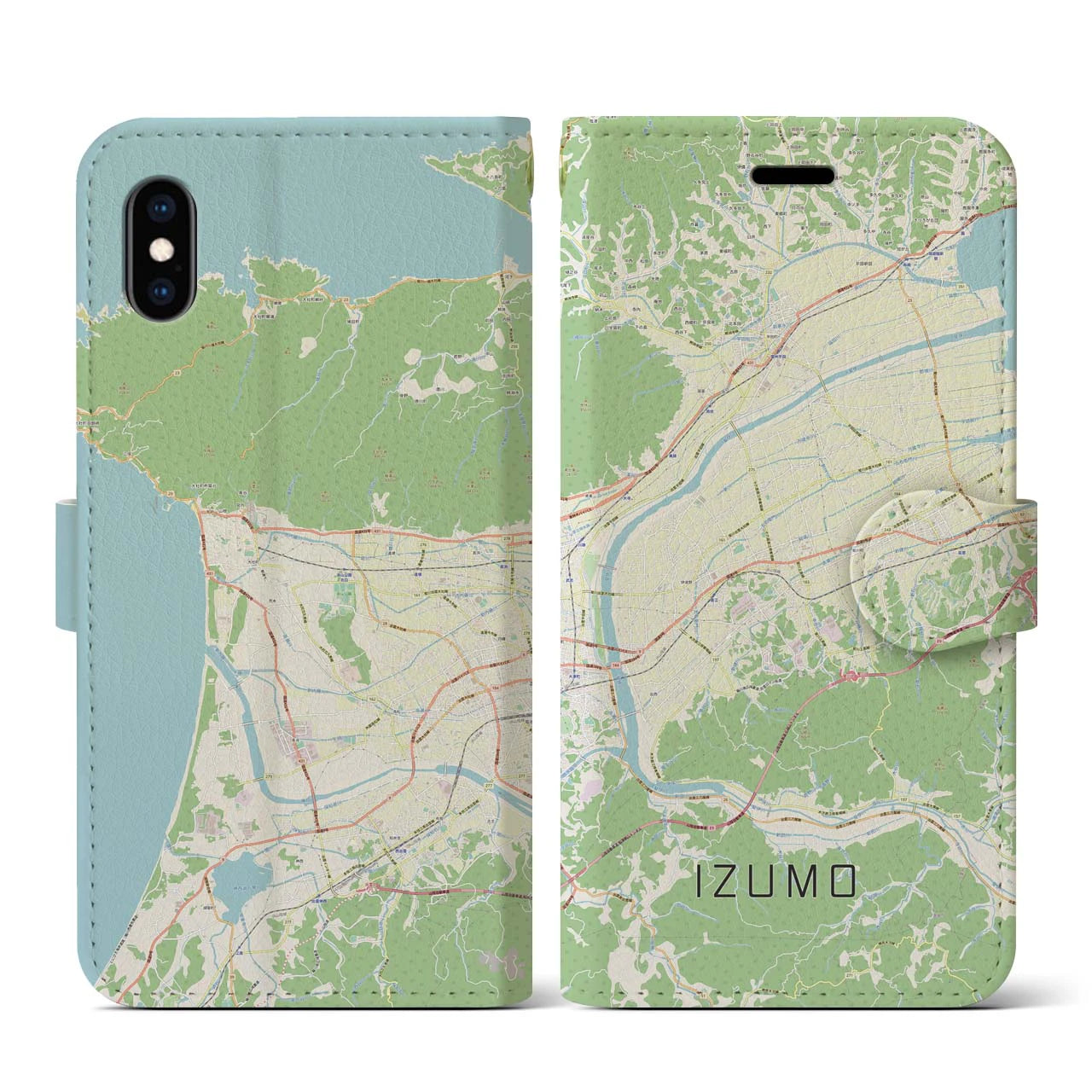 【出雲（島根県）】地図柄iPhoneケース（手帳タイプ）ナチュラル・iPhone XS / X 用