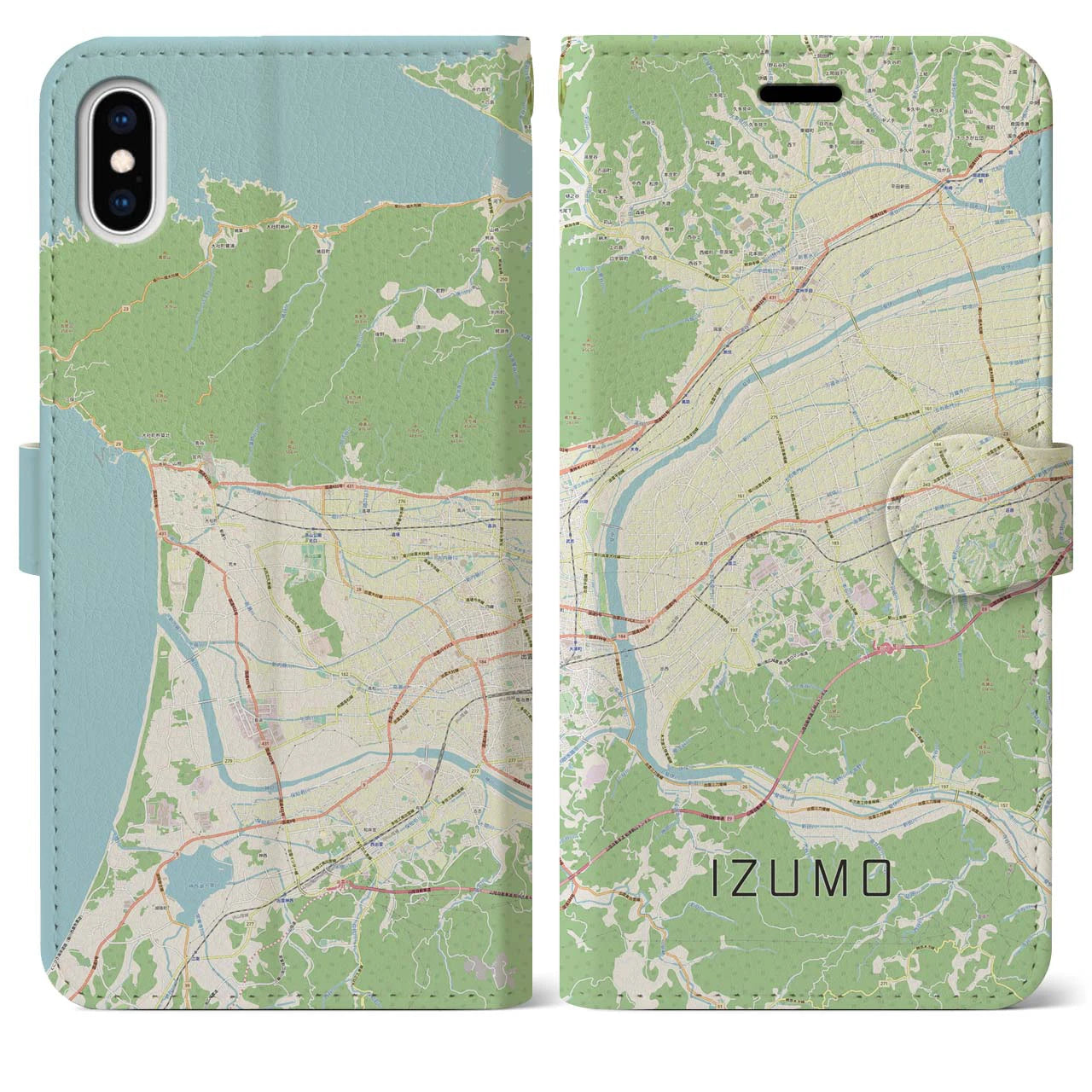 【出雲（島根県）】地図柄iPhoneケース（手帳タイプ）ナチュラル・iPhone XS Max 用