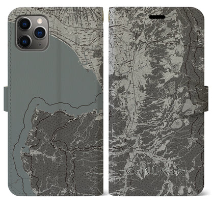 【伊豆の国（静岡県）】地図柄iPhoneケース（手帳タイプ）モノトーン・iPhone 11 Pro Max 用