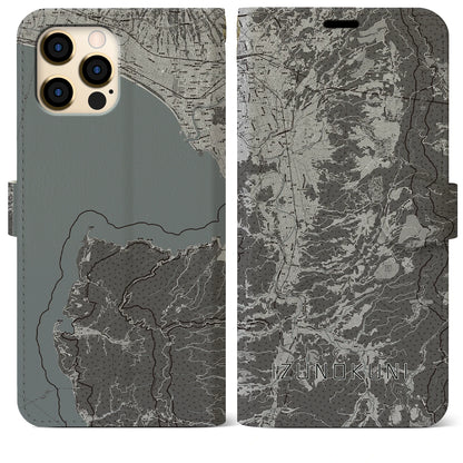 【伊豆の国（静岡県）】地図柄iPhoneケース（手帳タイプ）モノトーン・iPhone 12 Pro Max 用