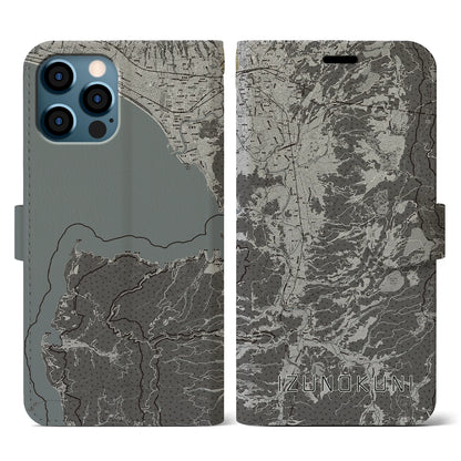 【伊豆の国（静岡県）】地図柄iPhoneケース（手帳タイプ）モノトーン・iPhone 12 / 12 Pro 用