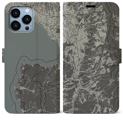 【伊豆の国（静岡県）】地図柄iPhoneケース（手帳タイプ）モノトーン・iPhone 13 Pro Max 用