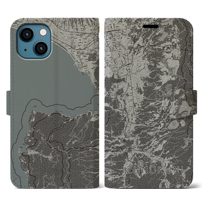 【伊豆の国（静岡県）】地図柄iPhoneケース（手帳タイプ）モノトーン・iPhone 13 用