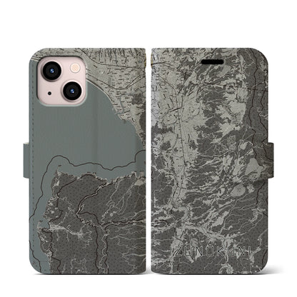 【伊豆の国（静岡県）】地図柄iPhoneケース（手帳タイプ）モノトーン・iPhone 13 mini 用