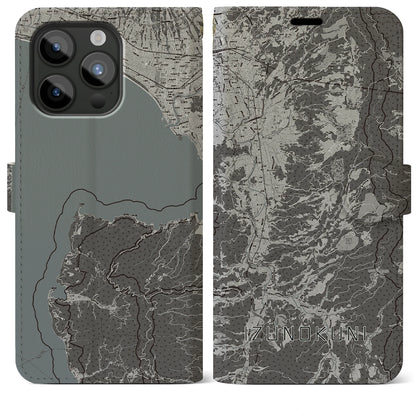 【伊豆の国（静岡県）】地図柄iPhoneケース（手帳タイプ）モノトーン・iPhone 15 Pro Max 用