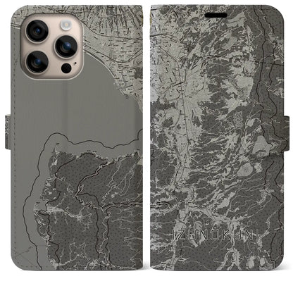 【伊豆の国（静岡県）】地図柄iPhoneケース（手帳タイプ）モノトーン・iPhone 16 Plus 用