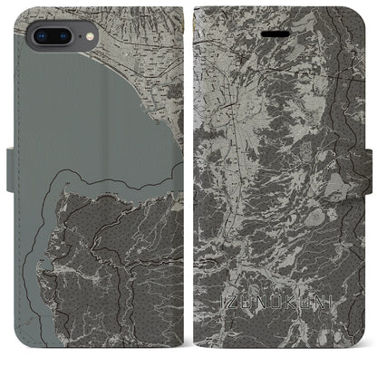 【伊豆の国（静岡県）】地図柄iPhoneケース（手帳タイプ）モノトーン・iPhone 8Plus /7Plus / 6sPlus / 6Plus 用