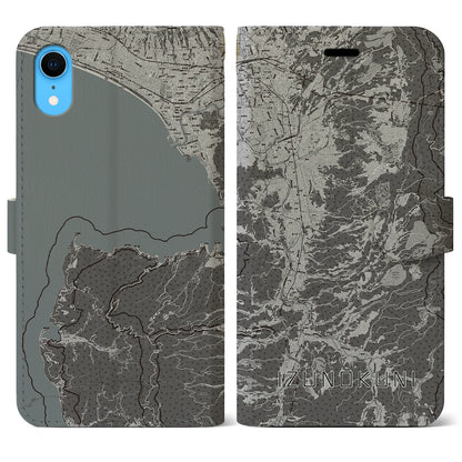 【伊豆の国（静岡県）】地図柄iPhoneケース（手帳タイプ）モノトーン・iPhone XR 用