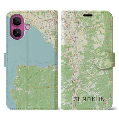 【伊豆の国（静岡県）】地図柄iPhoneケース（手帳タイプ）ナチュラル・iPhone 16 Pro 用