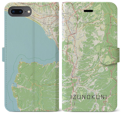 【伊豆の国（静岡県）】地図柄iPhoneケース（手帳タイプ）ナチュラル・iPhone 8Plus /7Plus / 6sPlus / 6Plus 用