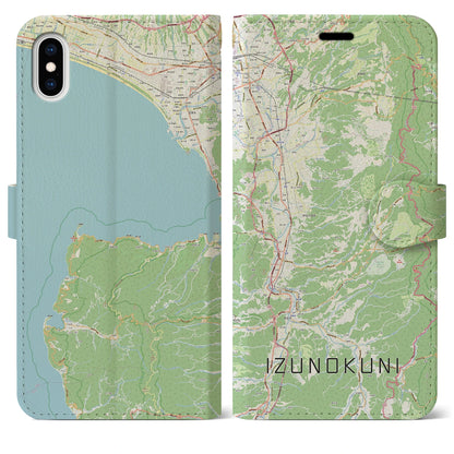 【伊豆の国（静岡県）】地図柄iPhoneケース（手帳タイプ）ナチュラル・iPhone XS Max 用