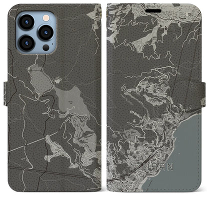 【伊豆山（静岡県）】地図柄iPhoneケース（手帳タイプ）モノトーン・iPhone 13 Pro Max 用