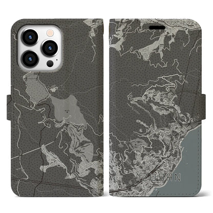 【伊豆山（静岡県）】地図柄iPhoneケース（手帳タイプ）モノトーン・iPhone 13 Pro 用