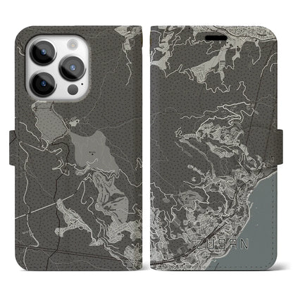 【伊豆山（静岡県）】地図柄iPhoneケース（手帳タイプ）モノトーン・iPhone 14 Pro 用