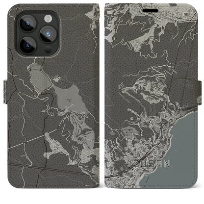 【伊豆山（静岡県）】地図柄iPhoneケース（手帳タイプ）モノトーン・iPhone 15 Pro Max 用