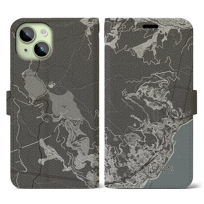 【伊豆山（静岡県）】地図柄iPhoneケース（手帳タイプ）モノトーン・iPhone 15 用