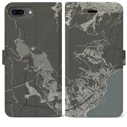 【伊豆山（静岡県）】地図柄iPhoneケース（手帳タイプ）モノトーン・iPhone 8Plus /7Plus / 6sPlus / 6Plus 用