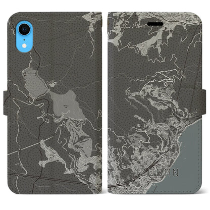 【伊豆山（静岡県）】地図柄iPhoneケース（手帳タイプ）モノトーン・iPhone XR 用