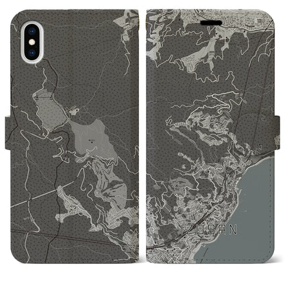【伊豆山（静岡県）】地図柄iPhoneケース（手帳タイプ）モノトーン・iPhone XS Max 用