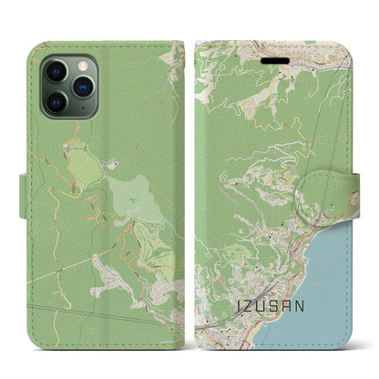 【伊豆山（静岡県）】地図柄iPhoneケース（手帳タイプ）ナチュラル・iPhone 11 Pro 用