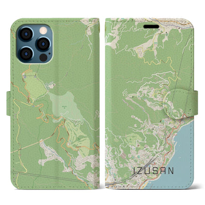 【伊豆山（静岡県）】地図柄iPhoneケース（手帳タイプ）ナチュラル・iPhone 12 / 12 Pro 用