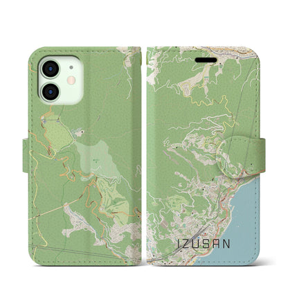 【伊豆山（静岡県）】地図柄iPhoneケース（手帳タイプ）ナチュラル・iPhone 12 mini 用