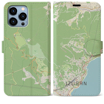 【伊豆山（静岡県）】地図柄iPhoneケース（手帳タイプ）ナチュラル・iPhone 13 Pro Max 用