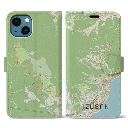 【伊豆山（静岡県）】地図柄iPhoneケース（手帳タイプ）ナチュラル・iPhone 13 用
