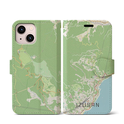 【伊豆山（静岡県）】地図柄iPhoneケース（手帳タイプ）ナチュラル・iPhone 13 mini 用