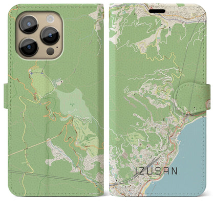 【伊豆山（静岡県）】地図柄iPhoneケース（手帳タイプ）ナチュラル・iPhone 14 Pro Max 用