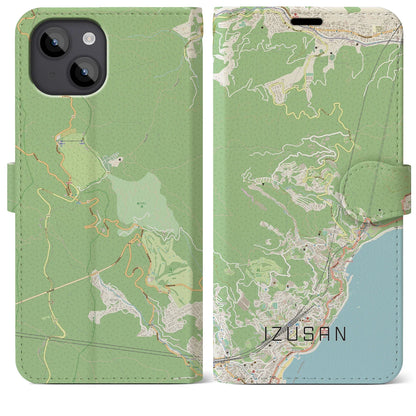 【伊豆山（静岡県）】地図柄iPhoneケース（手帳タイプ）ナチュラル・iPhone 14 Plus 用