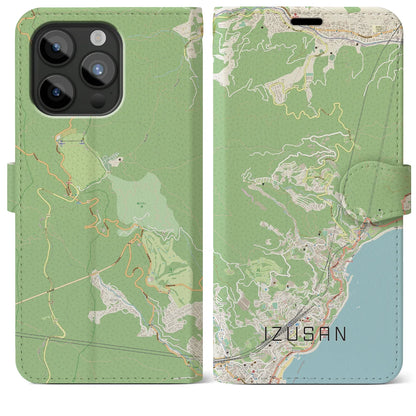 【伊豆山（静岡県）】地図柄iPhoneケース（手帳タイプ）ナチュラル・iPhone 15 Pro Max 用