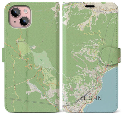 【伊豆山（静岡県）】地図柄iPhoneケース（手帳タイプ）ナチュラル・iPhone 15 Plus 用