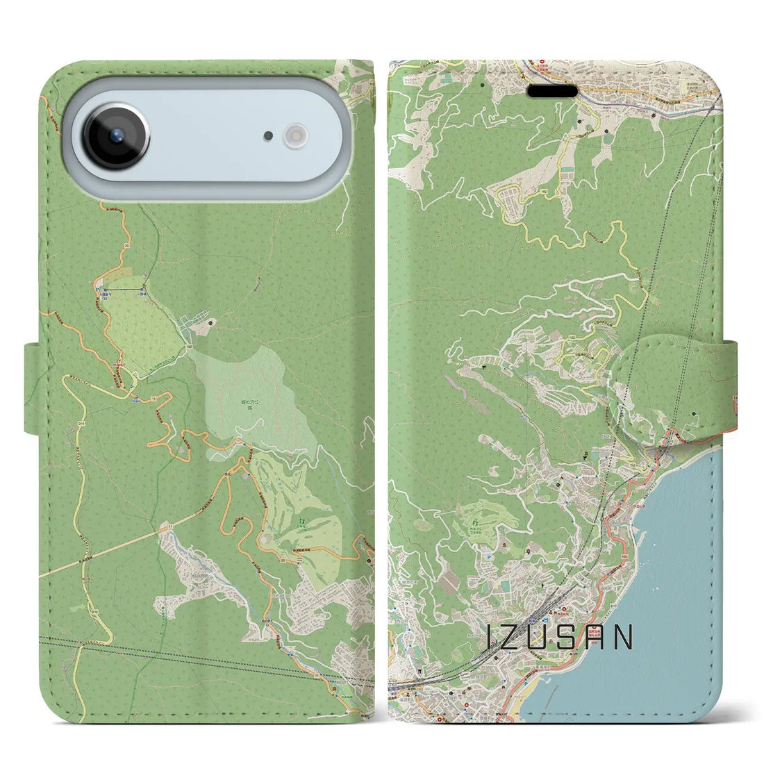 【伊豆山（静岡県）】地図柄iPhoneケース（手帳タイプ）ナチュラル・iPhone 17 Pro Max 用