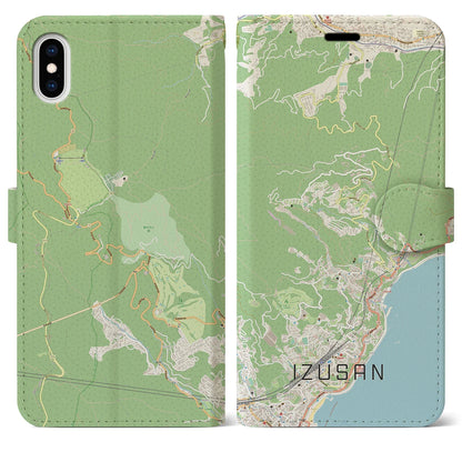 【伊豆山（静岡県）】地図柄iPhoneケース（手帳タイプ）ナチュラル・iPhone XS Max 用