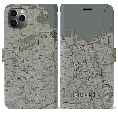 【ジャカルタ（インドネシア）】地図柄iPhoneケース（手帳タイプ）モノトーン・iPhone 11 Pro Max 用
