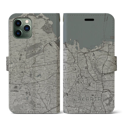 【ジャカルタ（インドネシア）】地図柄iPhoneケース（手帳タイプ）モノトーン・iPhone 11 Pro 用