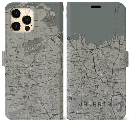 【ジャカルタ（インドネシア）】地図柄iPhoneケース（手帳タイプ）モノトーン・iPhone 12 Pro Max 用