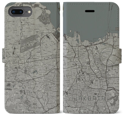 【ジャカルタ（インドネシア）】地図柄iPhoneケース（手帳タイプ）モノトーン・iPhone 8Plus /7Plus / 6sPlus / 6Plus 用