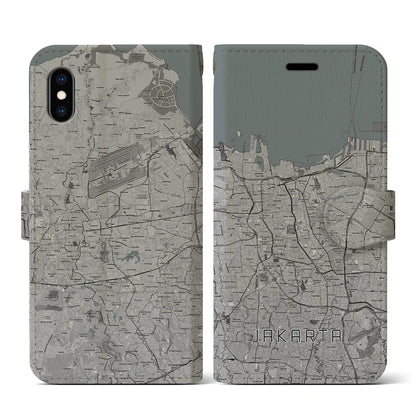 【ジャカルタ（インドネシア）】地図柄iPhoneケース（手帳タイプ）モノトーン・iPhone XS / X 用