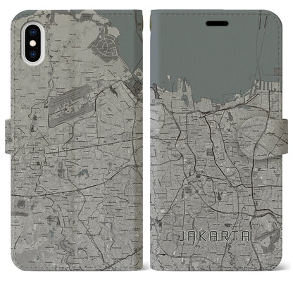 【ジャカルタ（インドネシア）】地図柄iPhoneケース（手帳タイプ）モノトーン・iPhone XS Max 用