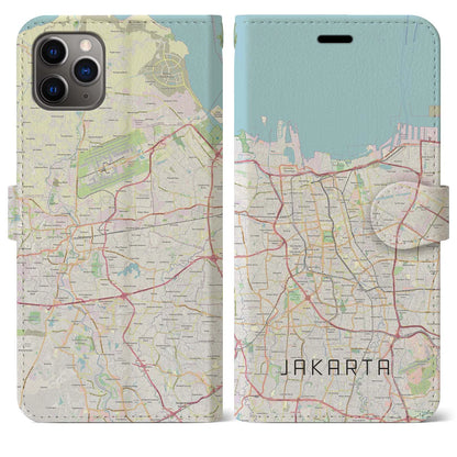【ジャカルタ（インドネシア）】地図柄iPhoneケース（手帳タイプ）ナチュラル・iPhone 11 Pro Max 用