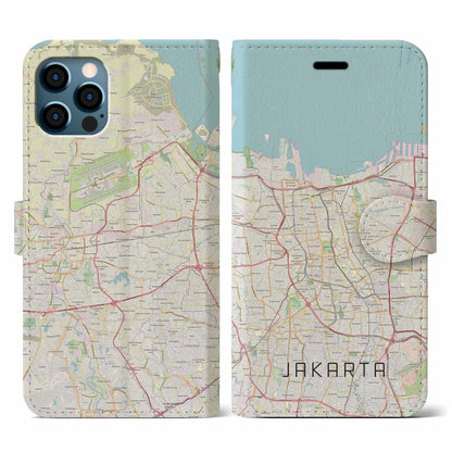 【ジャカルタ（インドネシア）】地図柄iPhoneケース（手帳タイプ）ナチュラル・iPhone 12 / 12 Pro 用