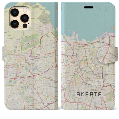 【ジャカルタ（インドネシア）】地図柄iPhoneケース（手帳タイプ）ナチュラル・iPhone 12 Pro Max 用