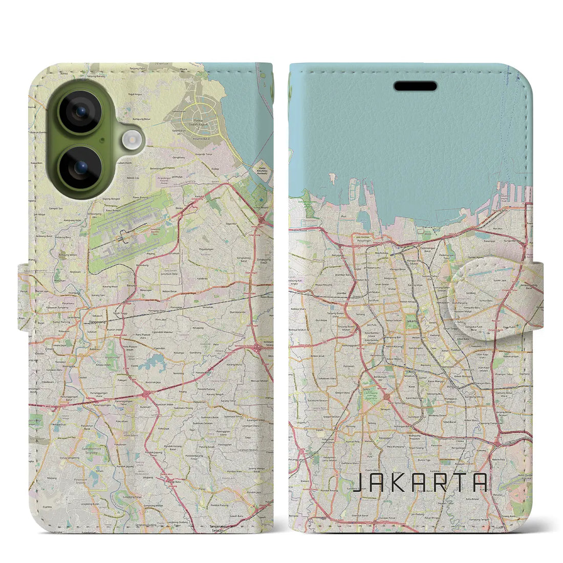 【ジャカルタ（インドネシア）】地図柄iPhoneケース（手帳タイプ）ナチュラル・iPhone 17 Pro Max 用