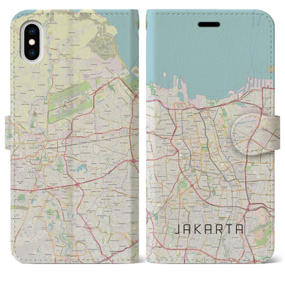 【ジャカルタ（インドネシア）】地図柄iPhoneケース（手帳タイプ）ナチュラル・iPhone XS Max 用