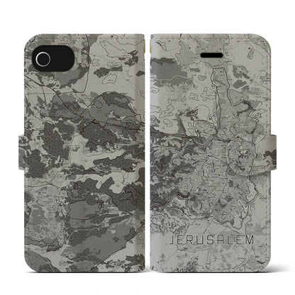 【エルサレム（イスラエル）】地図柄iPhoneケース（手帳タイプ）モノトーン・iPhone SE（第3 / 第2世代） / 8 / 7 / 6s / 6 用