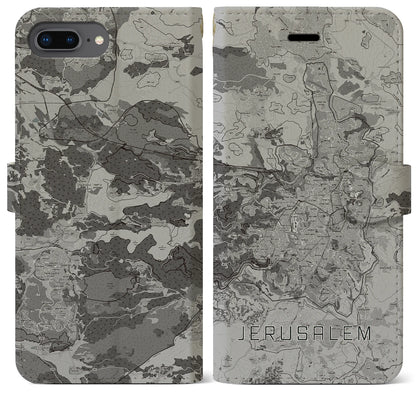 【エルサレム（イスラエル）】地図柄iPhoneケース（手帳タイプ）モノトーン・iPhone 8Plus /7Plus / 6sPlus / 6Plus 用