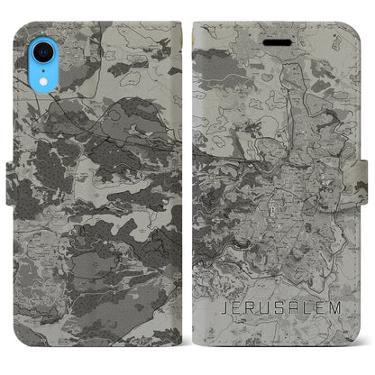 【エルサレム（イスラエル）】地図柄iPhoneケース（手帳タイプ）モノトーン・iPhone XR 用